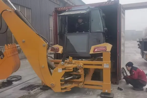Excavator being loaded into a shipping container in China for a client export order